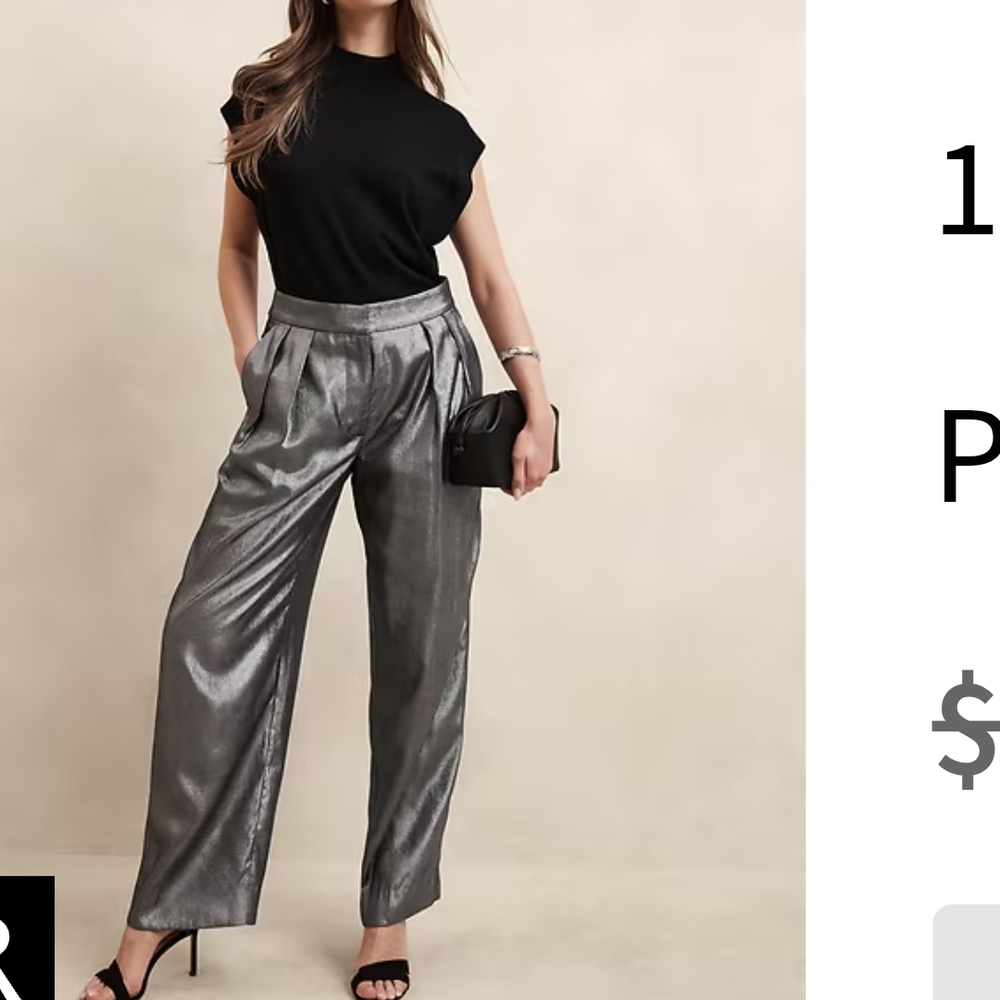 Banana Republic Metallic Silver High-Waist Wide-Leg Pants, Sz 10